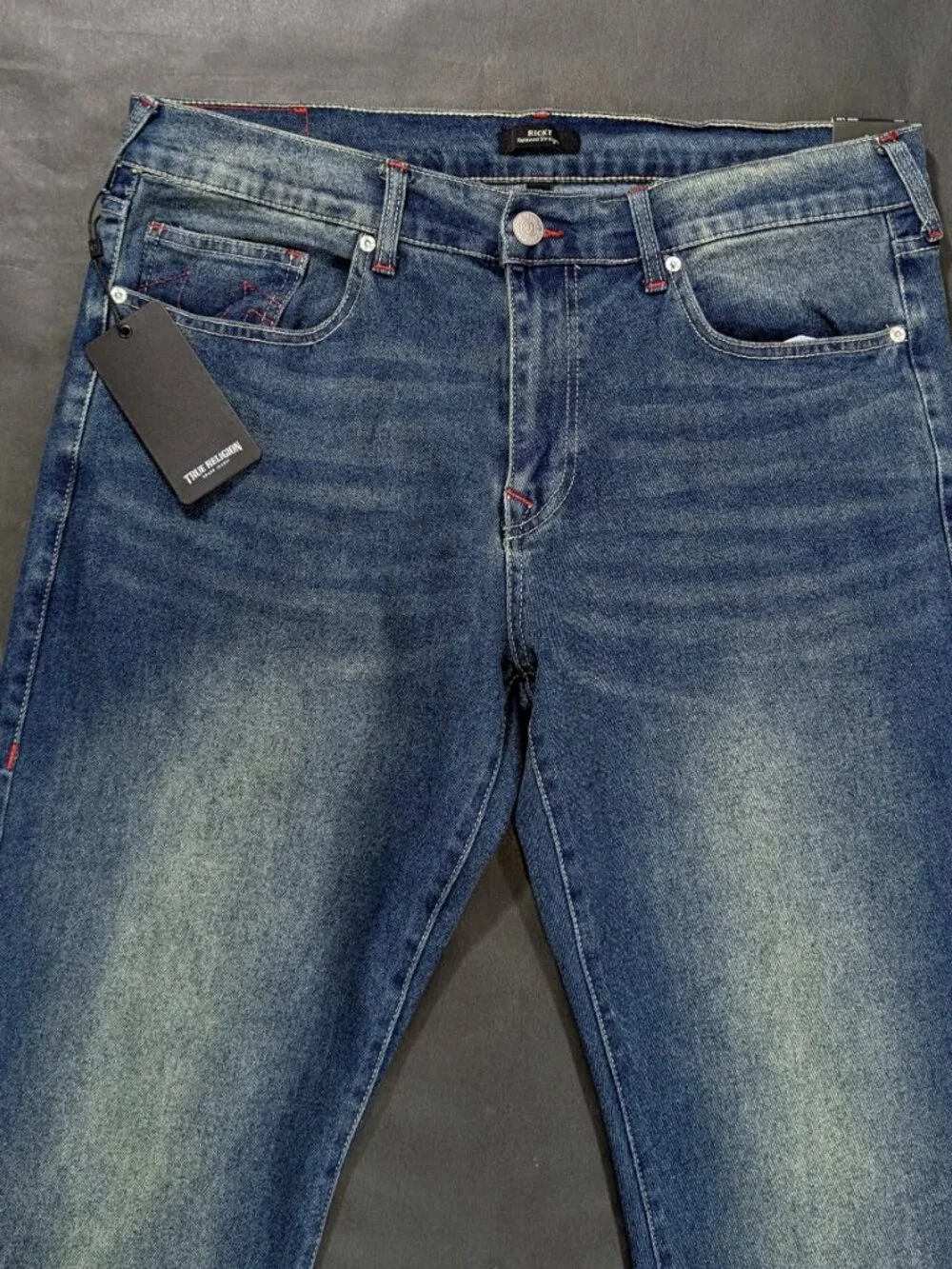 $164 True Religion Ricky Relaxed Straight Jean Men`s Size 36x34 Medium Wash